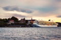 An Oslo Bay at sunrise in Oslo, Norway, on a cloudy windy morning Royalty Free Stock Photo