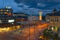 Oslo Central Station and Jernbanetorget square at dusk, Norway Royalty Free Stock Photo