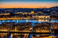 Oslo city center and waterfront golden dusk view from above Royalty Free Stock Photo