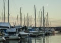 Oslo - the fjord - boats and the moon. Royalty Free Stock Photo