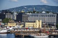 Oslo Harbour with Holmenkollen Skijump in the background Royalty Free Stock Photo