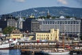 Oslo Harbour with Holmenkollen Skijump in the background Royalty Free Stock Photo