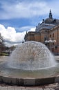 Oslo National Theater in the foreground with a fountain. Norway.