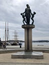 Oslo, Norway - April 7, 2018: Statue in Town Hall Square, Radhusplassen Royalty Free Stock Photo