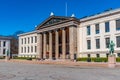 OSLO, NORWAY, APRIL 15, 2019: Students are sitting in front of the university in Oslo, Norway