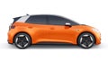 Oslo, Norway. April 17, 2022: Volkswagen ID.3 2020. New generation orange electric city hatchback car with extended