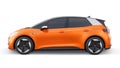 Oslo, Norway. April 17, 2022: Volkswagen ID.3 2020. New generation orange electric city hatchback car with extended