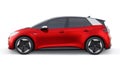 Oslo, Norway. April 17, 2022: Volkswagen ID.3 2020. New generation red electric city hatchback car with extended range