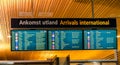 Oslo/Norway,07/15/2018--Arrival board at the airport with a list of incoming flights