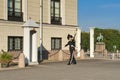 Royal Guardsman and sentry box at the Royal Palace in Oslo Royalty Free Stock Photo