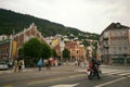 Bergen Norway. City centre with view to Floibanen Funicular Royalty Free Stock Photo