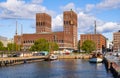 Oslo, Norway - City Hall historic building - Radhuset - at Oslofjord sea waterfront in Pipervika borough of Sentrum city center Royalty Free Stock Photo