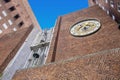 Oslo, Norway - Facade of City Hall historic building - Radhuset Ã¢â¬â with astronomic tower clock in Pipervika quarter of city Royalty Free Stock Photo