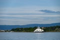 OSLO, NORWAY Ã¢â¬â JULY 11, 2022: Oslo fjord, environmentally friendly, all electric ferry boat travelling the fjord Royalty Free Stock Photo