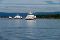 OSLO, NORWAY Ã¢â¬â JULY 11, 2022: Oslo fjord, environmentally friendly, all electric ferry boat travelling the fjord Royalty Free Stock Photo