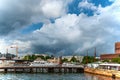 Oslo, Norway, July 27, 2013: port, Oslo`s port area with vintage sailboats on a cloudy day. Editorial Royalty Free Stock Photo