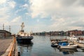 Oslo, Norway, July 27, 2013: port, Oslo`s port area with vintage sailboats on a cloudy day. Editorial Royalty Free Stock Photo