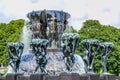 OSLO, NORWAY: Sculpture statues and the fountain in Vigeland Sculpture Park in Oslo, Norway