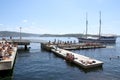 Oslo, Norway - July 24, 2018: Swimming beach in city center, Tjuvholmen neighborhood.