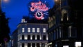 Oslo, Norway - June 24, 2019: Freia Sign In Night Time. Old Commercial Sign For The Norwegian Chocolate Freia. Norwegian