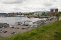 View to the harbor and Oslo city hall building in Oslo, Norway. Royalty Free Stock Photo