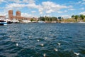 View to the harbor with the city hall building at the background in Oslo, Norway. Royalty Free Stock Photo