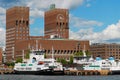 View to the harbor and city hall building in Oslo, Norway. Royalty Free Stock Photo