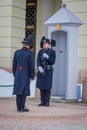 OSLO, NORWAY - MARCH, 26, 2018: Royal Guards at The Royal Palace, official residence of the present Norwegian monarch Royalty Free Stock Photo
