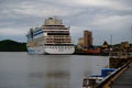 Port in Oslo with big cruise ship in Oslo city, Norway. Royalty Free Stock Photo