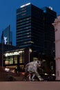 Bronze statue of Tiger in city center of Oslo, night photo Royalty Free Stock Photo