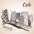 Oslo, Norway - Modern buildings. Sketch