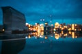 Oslo, Norway. Night Abstract Boke Bokeh Background Effect. Design Backdrop. Night View Embankment And Residential Multi Royalty Free Stock Photo