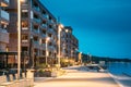 Oslo, Norway. Night View Embankment And Residential Multi-storey House On Sorengkaia Street In Gamle Oslo District Royalty Free Stock Photo