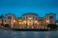 Oslo, Norway. Night View Of Storting Building. Parliament Of Norway Building