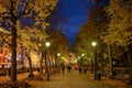 The park is next to the shopping street in Oslo, Norway. At dusk Royalty Free Stock Photo