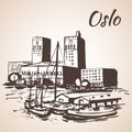 Oslo, Norway - Oslo's City Hall and Waterfront. Sketch