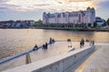 Oslo, Norway - Panoramic view of Bjorvika district at Oslofjord sea waterfront seen from Oslo Opera House - Operahuset - at Royalty Free Stock Photo