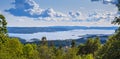 Oslo, Norway - Panoramic view of metropolitan Oslo and Oslofjorden sea bays and harbors seen from the Holmenkollen hill Royalty Free Stock Photo