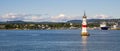 Oslo, Norway - Panoramic view of peripheral Oslo waterfront with Bygdoy peninsula and Lysaker borough at Oslofjord sea shore Royalty Free Stock Photo