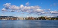 Oslo, Norway - Panoramic view of Oslo waterfront with Akershus Fortress, City Hall and Aker Brygge borough at Pipervika harbor Royalty Free Stock Photo