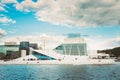 Oslo Norway.Scenic Cityscape Of Opera House, Ultramodern Building With Glass Facade And Angled Roof Royalty Free Stock Photo