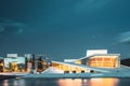 Oslo, Norway. Scenic Night Evening View Of Illuminated Norwegia Royalty Free Stock Photo