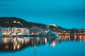 Oslo, Norway. Scenic Night Evening View Of Illuminated Residential Area District Downtown Sorenga Royalty Free Stock Photo