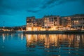 Oslo, Norway. Scenic Night Evening View Of Illuminated Residential Area District Downtown Sorenga. Royalty Free Stock Photo