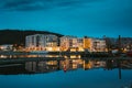 Oslo, Norway. Scenic Night Evening View Of Illuminated Residential Area District Downtown Sorenga Royalty Free Stock Photo