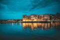 Oslo, Norway. Scenic Night Evening View Of Illuminated Residential Area District Downtown Sorenga Royalty Free Stock Photo