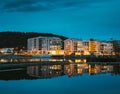 Oslo, Norway. Scenic Night Evening View Of Illuminated Residential Area District Downtown Sorenga Royalty Free Stock Photo
