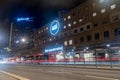 Oslo Bus Terminal at night. Bus terminal is a hub for regional and long-distance coach services