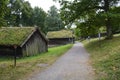 Oslo, Norway, September 2022: Old wooden houses with grass roofs exhibited at The Norwegian Museum of Cultural History Royalty Free Stock Photo