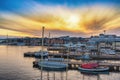 Oslo Norway, sunset city skyline at harbour Royalty Free Stock Photo